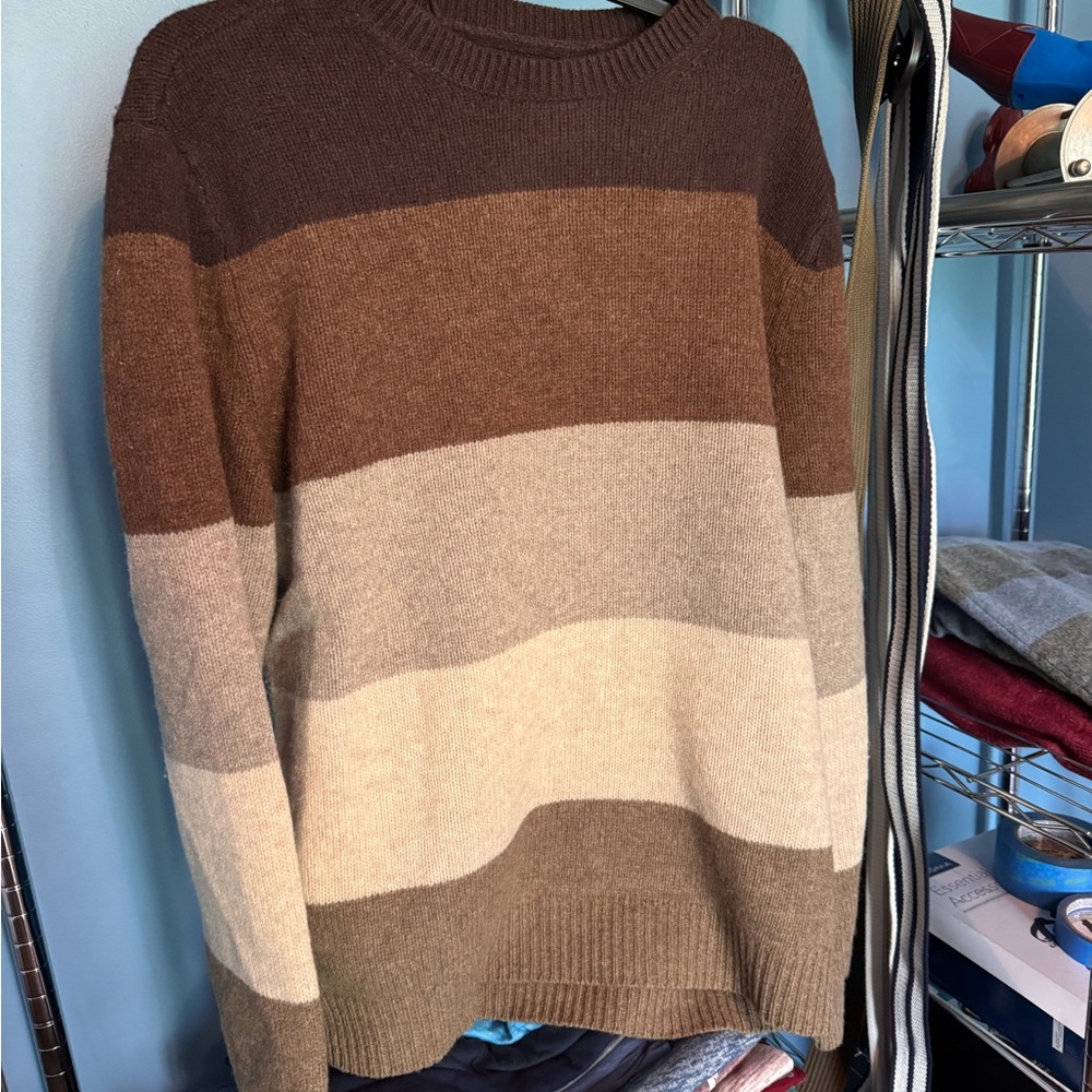 Express Brown Tan Crewneck Sweater Color-Block Design